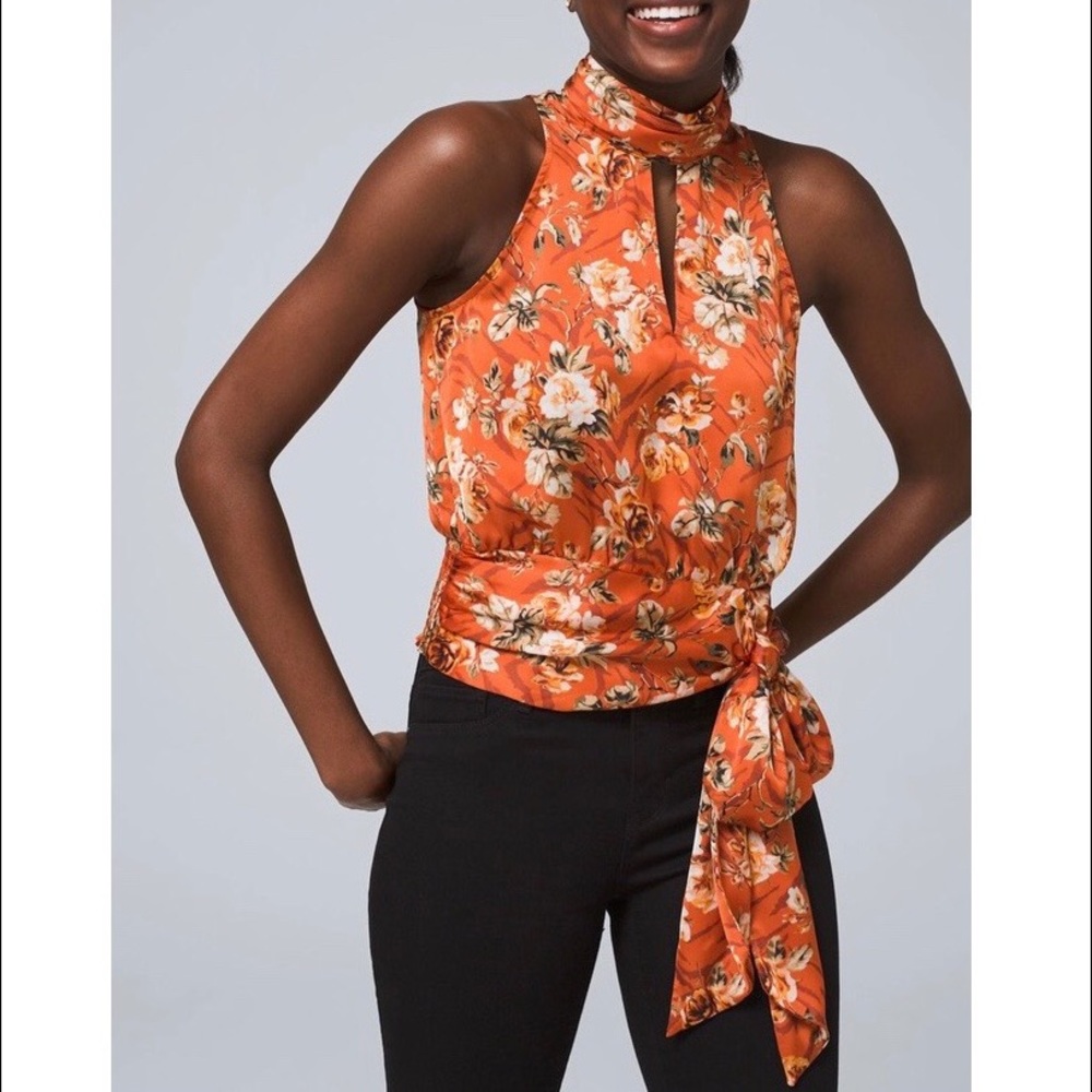 WHBM FLORAL TIE WAIST TOP